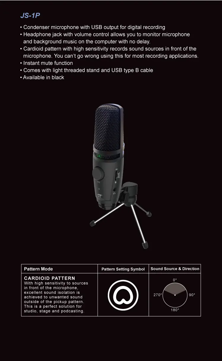 Multipattern Usb Podcast Microphone For Sound Recording And Streaming