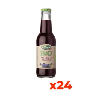 Valfrutta Premium Quality 24-Pack Italian Organic Blueberry Juice Drink 200ml Glass Bottle Rich in Vitamin C From Fresh Fruit