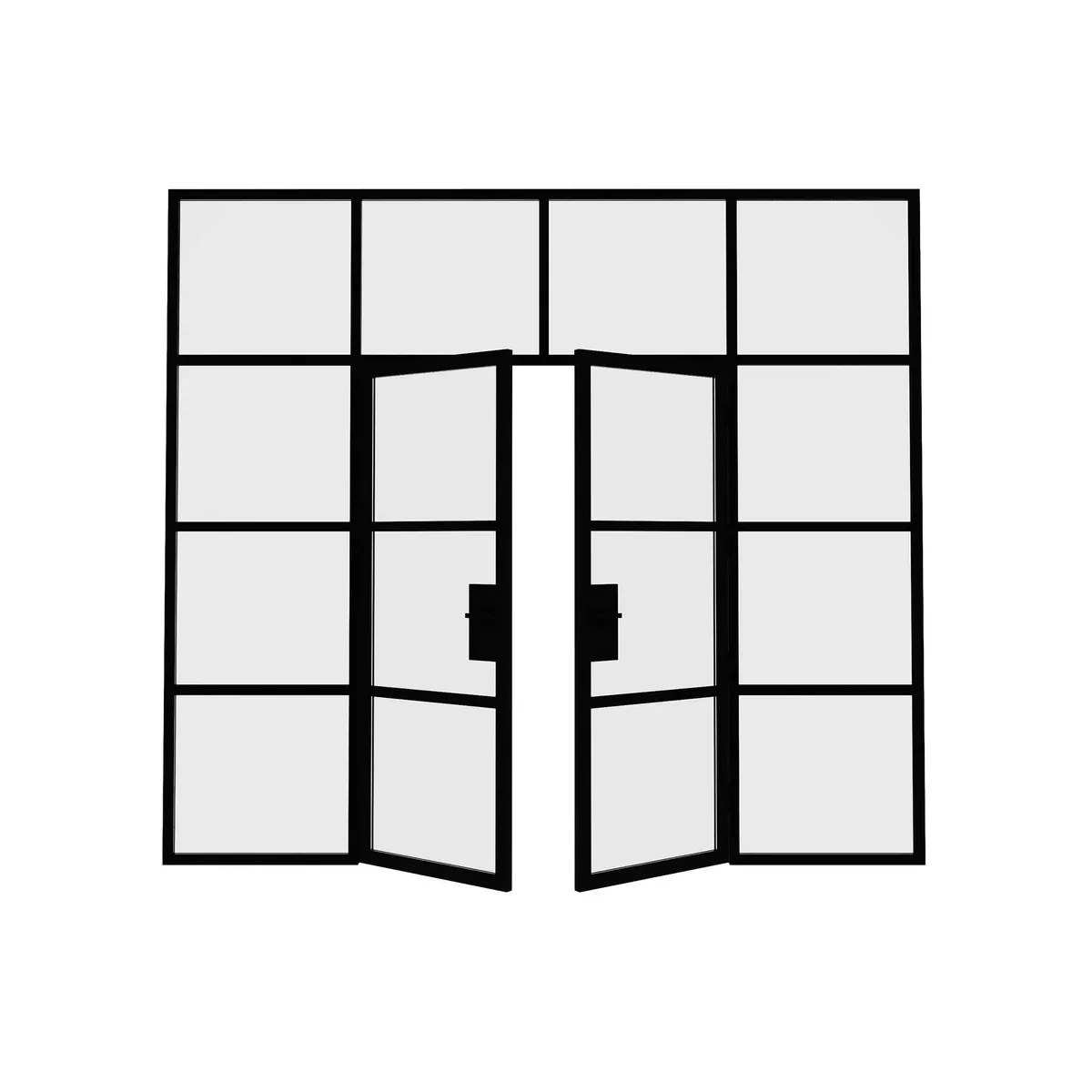 Same crittall french door wall system with double doors open showing internal swing