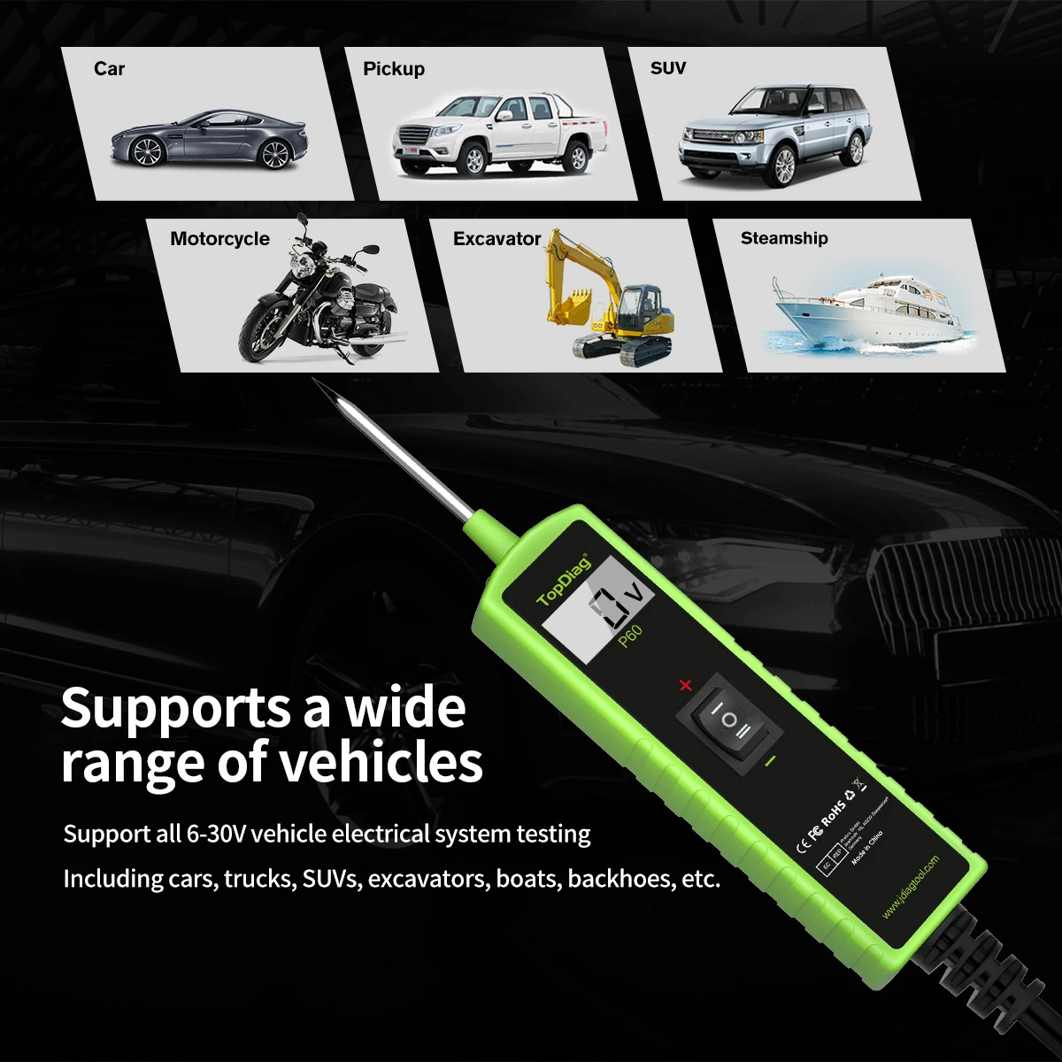 Auto Circuit Tester 12V 24V TopDiag P60 Power Probe Electrical Current Voltage Automotive Power Circuit Probe Tester