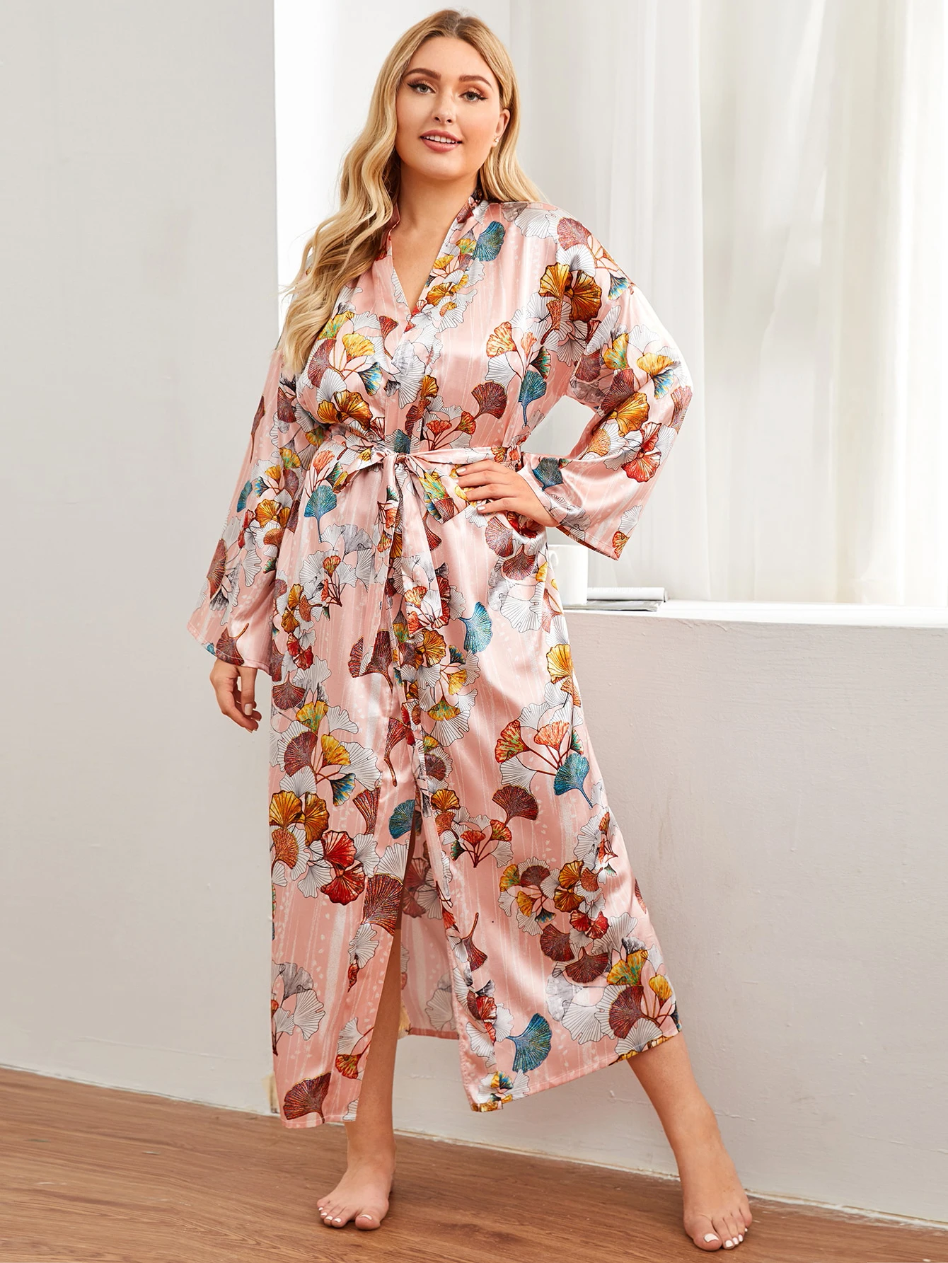 Custom Flower Print Bride Robe Long Sleeve Long Night Gowns Polyester ...