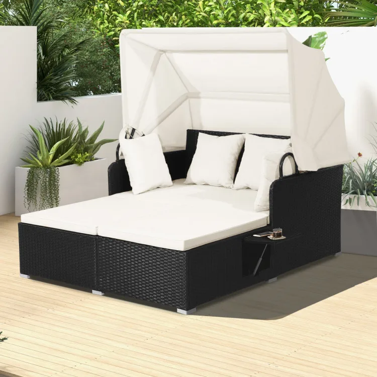 Costway Official 2 5 Days Arrive Top Grade Comfortable Patio Rattan Daybed With Retractable 5954