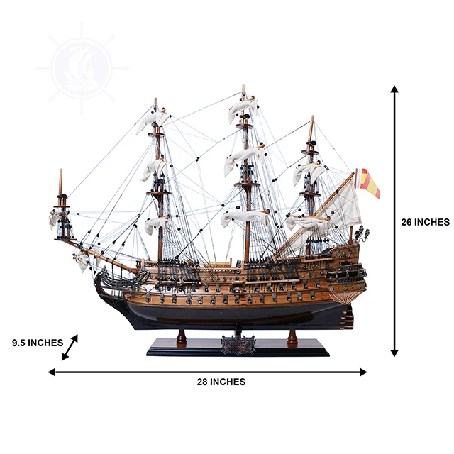 Wooden San Felipe Ship Model from Vietnam for Home Decoration Gift Item Handmade Wood Craft Display Boat (71.1Lx24.1Wx66H Cm)