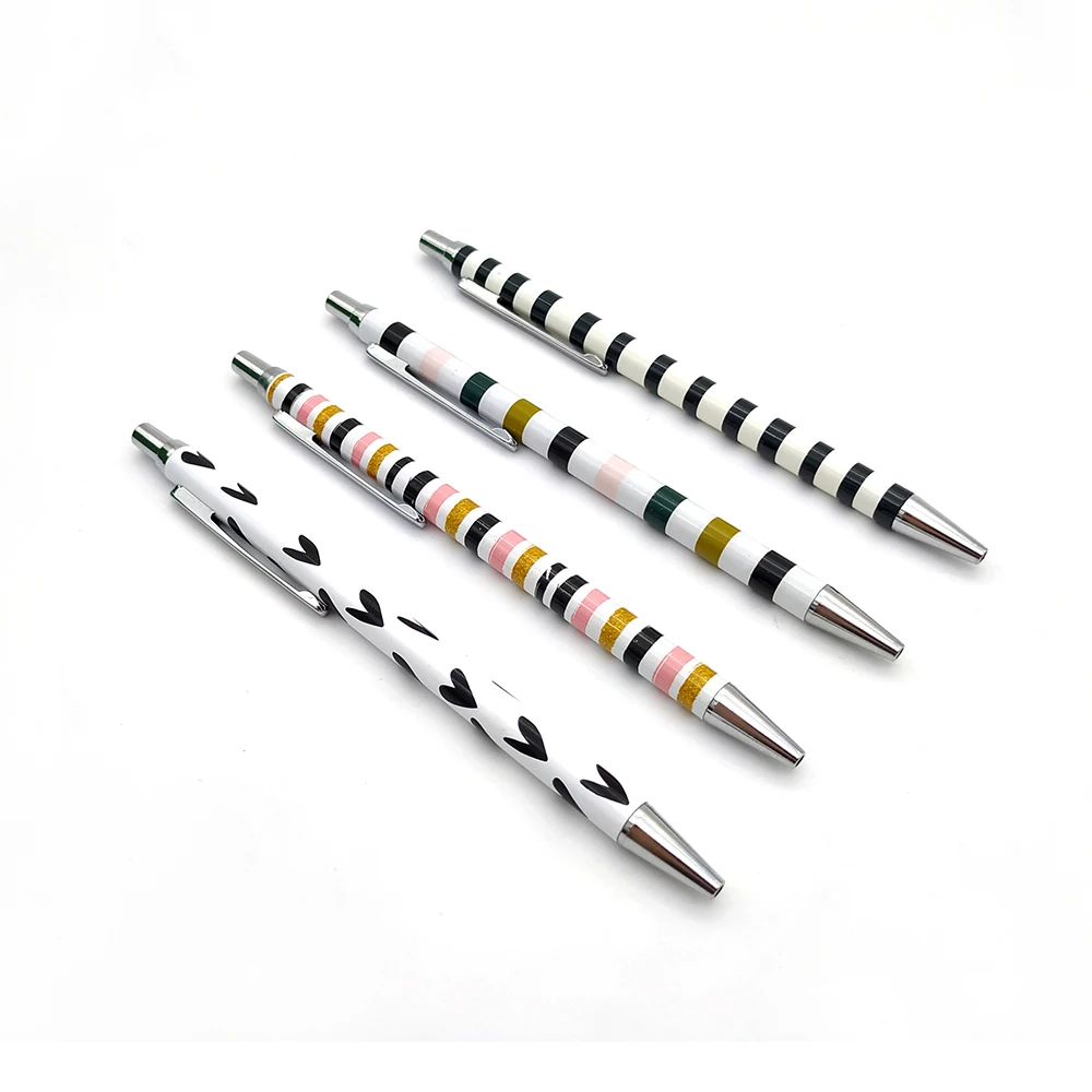 2022 Newest Promotion Floral Printing Customized Ballpoint Pen Colourful Click Function Slim Metal Pen With Custom Logo