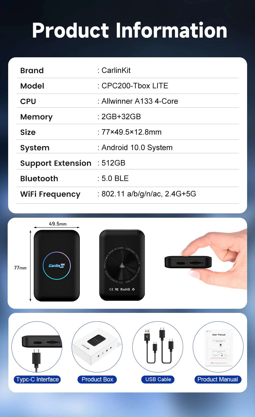 Carlink Tbox Lite Portable Carplay Wireless Ai Adapter Dongle Ai ...