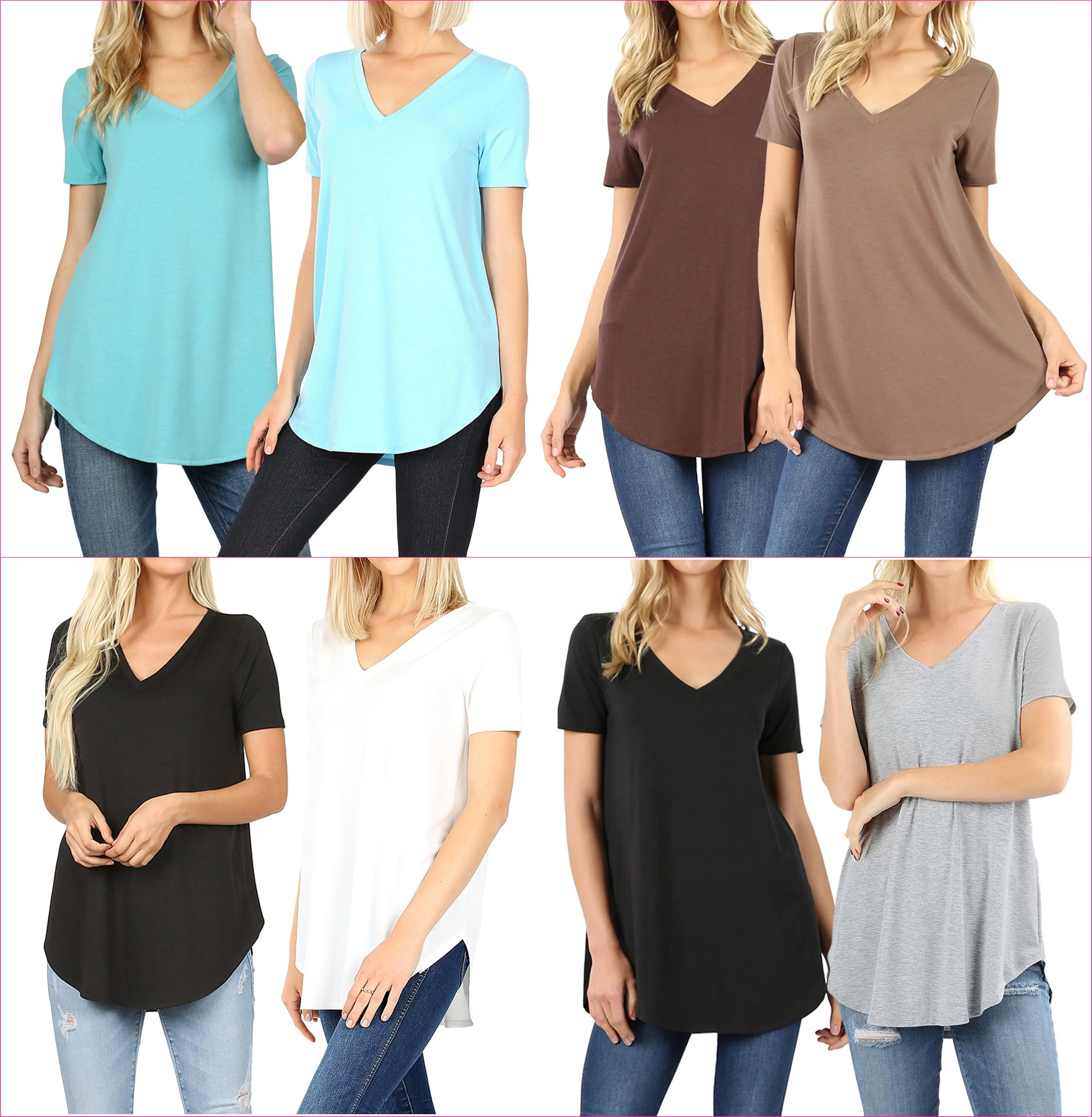 Custom Printed Women Tshirt Wholesale Clothes Blank 100 Cotton T Shirts Womens Short Sleeve V