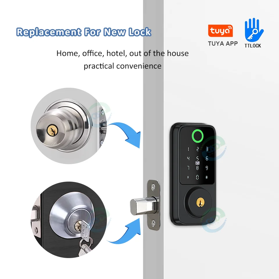 High Security Fingerprint Auto Deadbolt Lock Ttlock Tuya App Electric ...