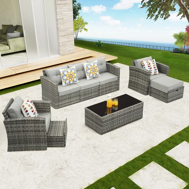 2023 Modern Patio Furniture Garden Rattan Sofa Set Terrace Wicker ...