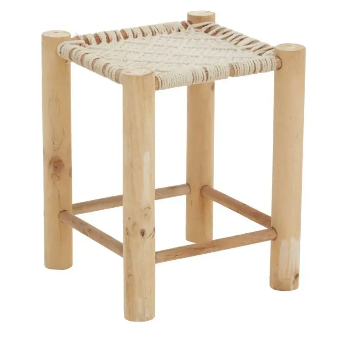 Designer Stool Northern Pine with Braided Paper String for Wedding and Living Room Furniture Taburete Bajo En Madera De Teca