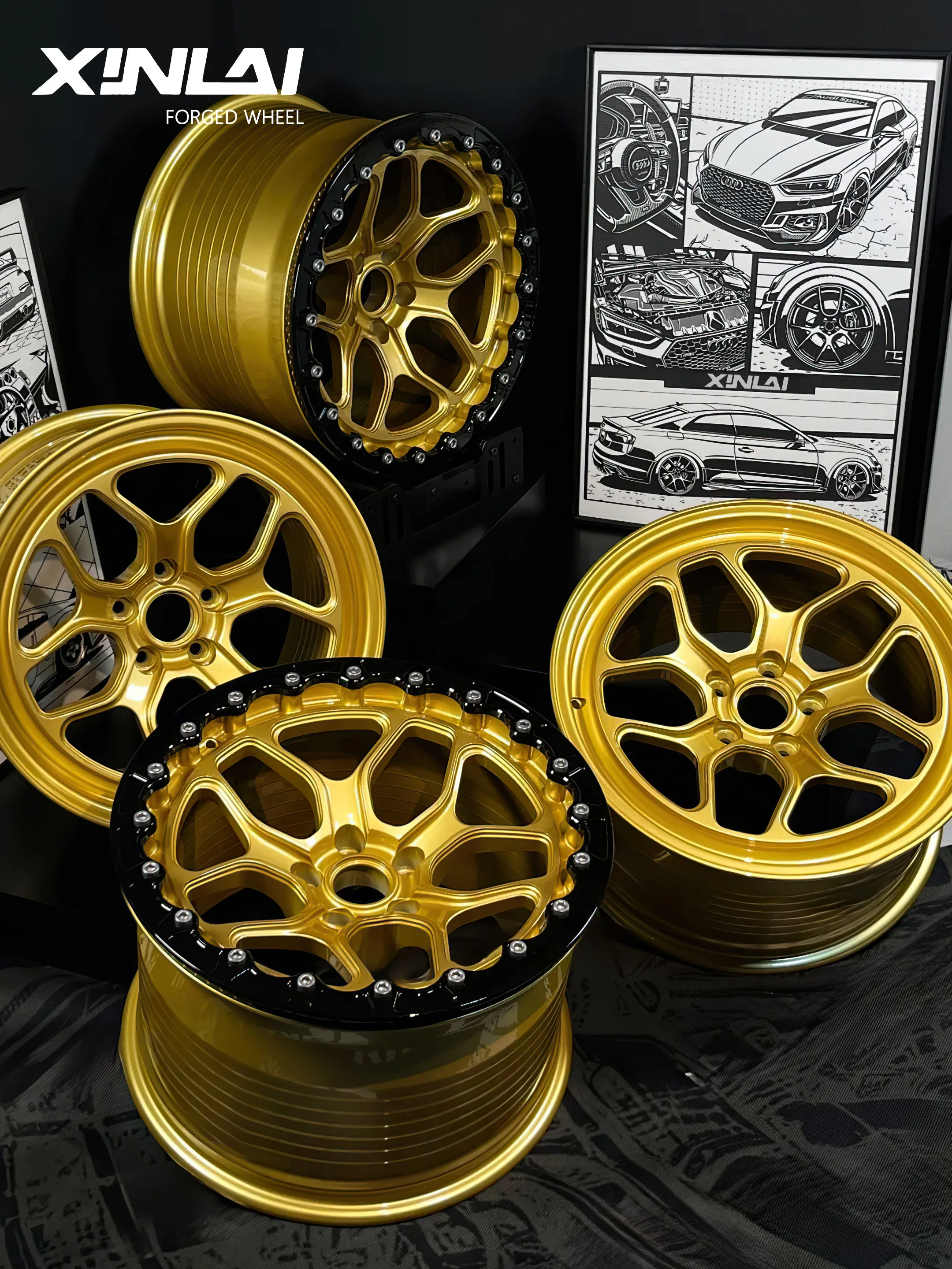 XINLAI Concave Custom Gold Forged Alloy Beadlock Wheels 5x112 5x114.3 5x120 for Sport Cars Lightweight Performance Racing Rims - Image 4