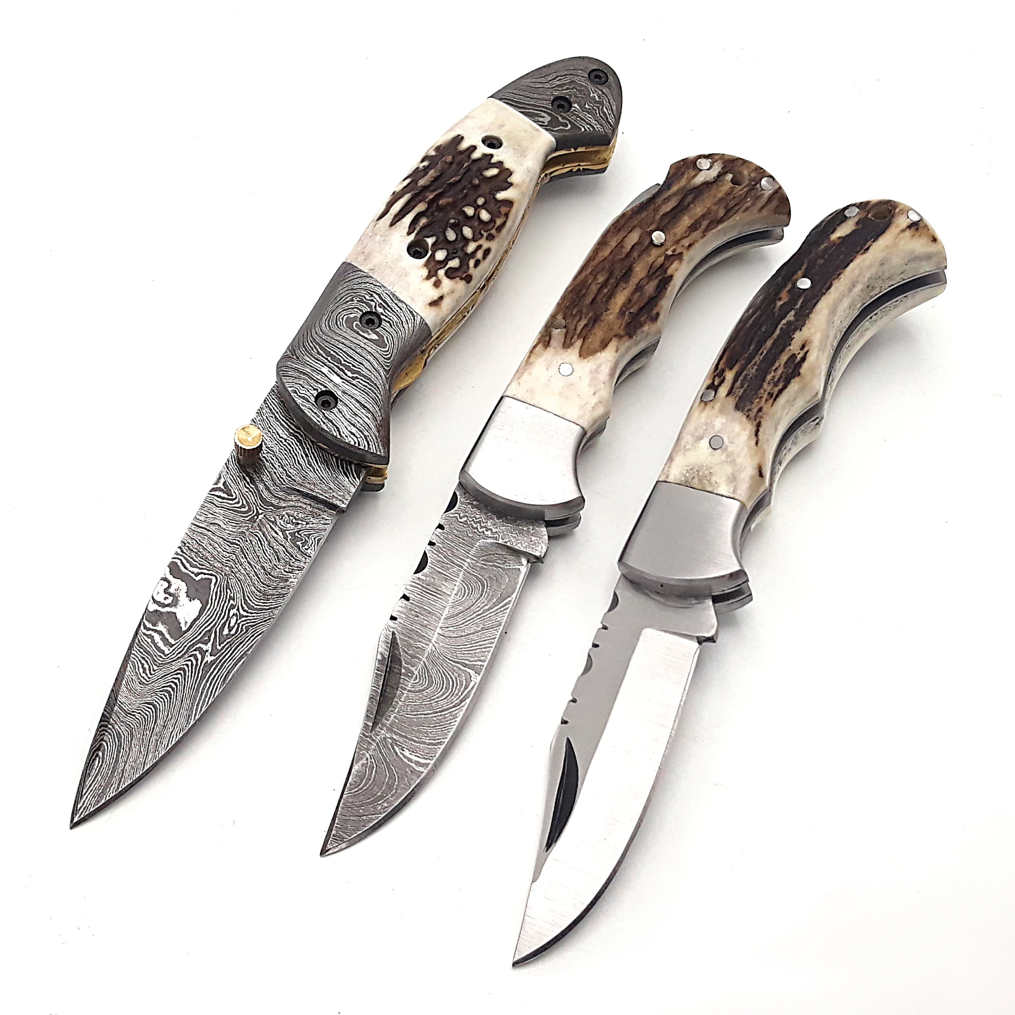 Custom Handmade Damascus Steel Folding Knife Pocket Knife With Stag