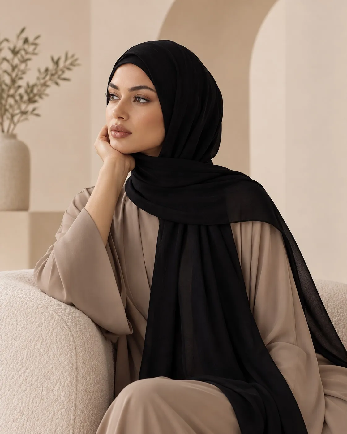 Bamboo Modal Hijab Midnight Black view 2