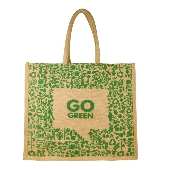 Wholesale Green Leaves Printed Hessian Vegetable grocery Shopper