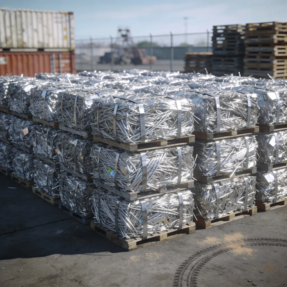 Bright Silver Clean 6063 Aluminum Wire Scrap High Density Bales for Recycling Metal Processing Plants
