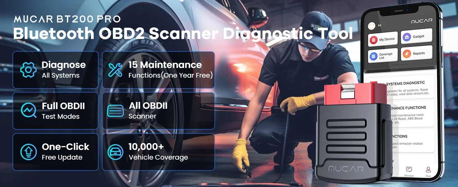 MUCAR BT200 OBD2 Scanner for Car Full System Diagnostic Free Lifetime Update OIL SAS Obd2 Car Code Reader Diagnostic Tools