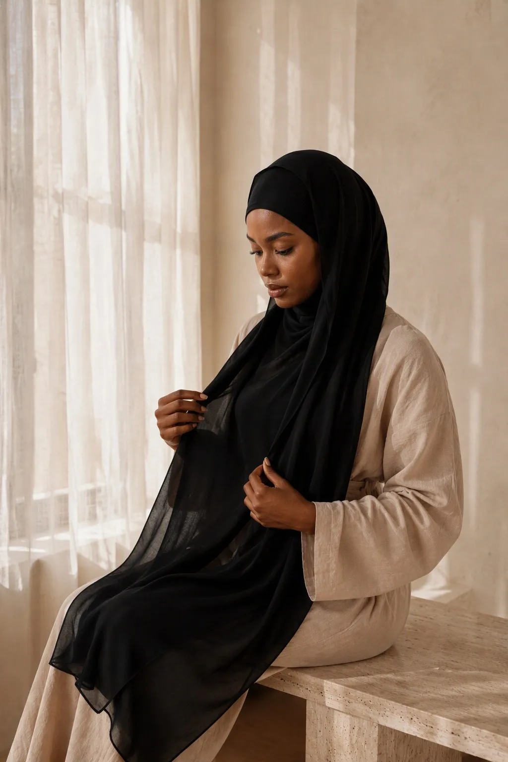 Bamboo Modal Hijab Midnight Black view 4