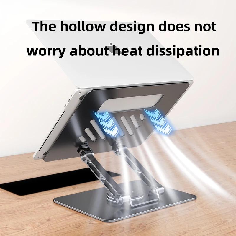 Aluminium Adjustable Laptop Stand With 360 Rotating Base Computer Stand For Laptop Ergonomic Foldable Laptop Riser Gray Silver