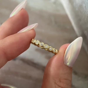 Battle of the Bands Eternity  2 Carat Lab Diamond Ring 3 CT Elongated Cushion Cut Engagement 14K Yellow Gold for Weddings