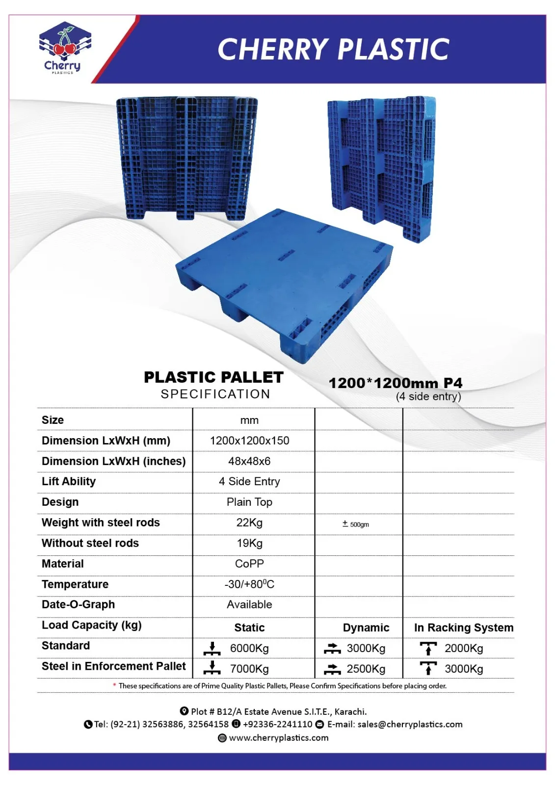 Cherry Plastic Industrial Warehouse Heavy Duty Plastic Pallet