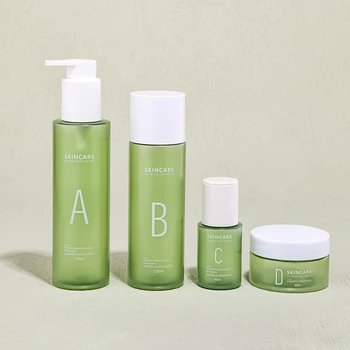 Elegant Green Plastic Skincare Set 100ml Lotion Pump Bottle 50g Cream Jar 30ml Dropper Bottle Luxury Empty Containers