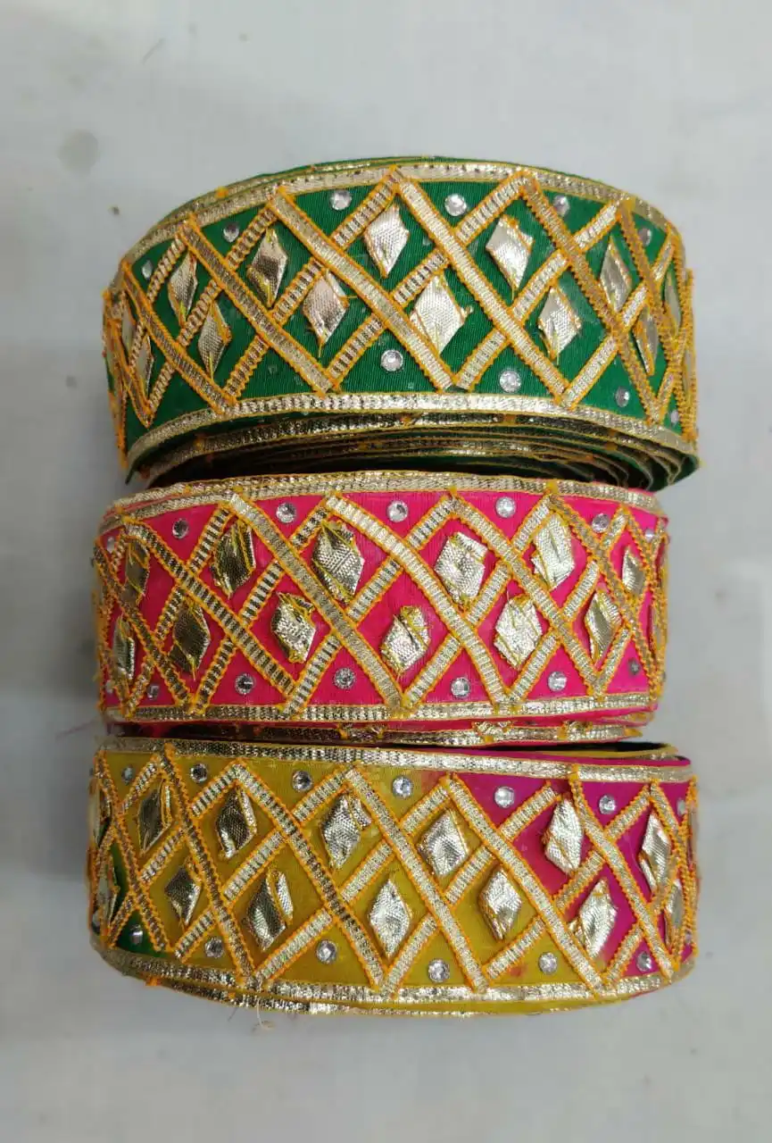 Custom Made Embroidered Thread Work Laces with Multi Coloured Options in 3 Inches Width Ethnic Indian Design for Resale.