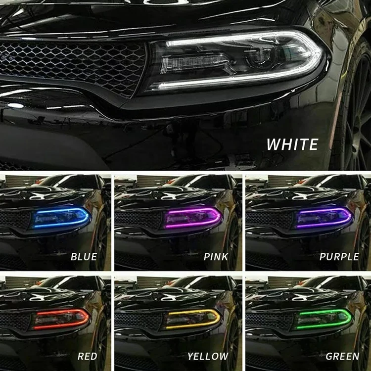 Pair LED DRL RGB Projector Halo Headlights for Dodge Charger 2015-2021