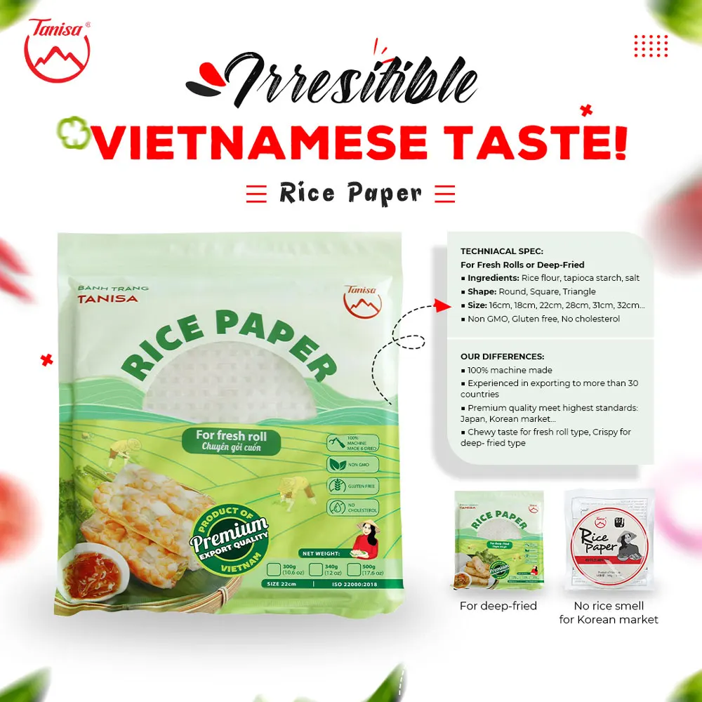 Organic Spring Roll Rice Paper Wrapper for Fresh roll (22cm, Round, 12 oz),  NON GMO, GLUTEN FREE, Made In Vietnam, Banh Trang Goi Cuon (1 PACK)