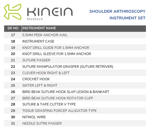 SHOULDER ARTHROSCOPY INSTRUMENT SET - Precision for Healthcare