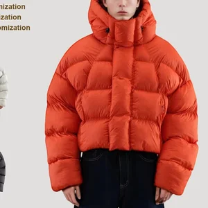 Men's Custom Logo Windbreaker Ripstop Hooded Padded Quilted Puffer Jacket Zipper Closure Outdoor Dyed Fabric Pocket Hiking