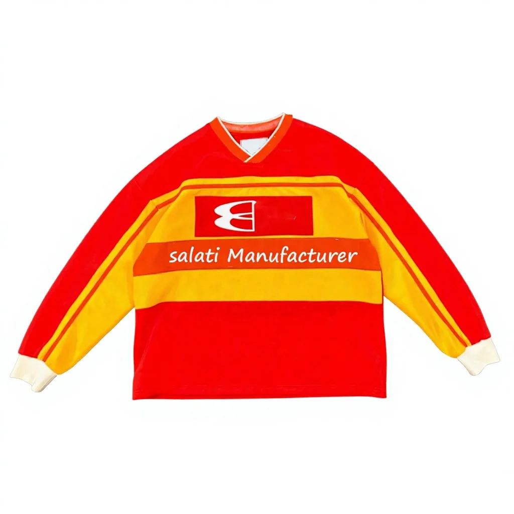 Salati Custom Logo Men's T-shirts Longsleeve T Shirts V Neck Drop Shoulder Printed Boxy Oversized Full Long Sleeve Jersey Shirts