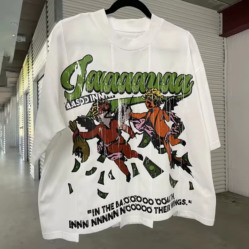 Custom Uneven Hem T-shirt Streetwear Y2k Dtg Printing Drop Shoulder Boxy Fit Tee Cut and Sew Panel Cropped t Shirt for Men gallery 7
