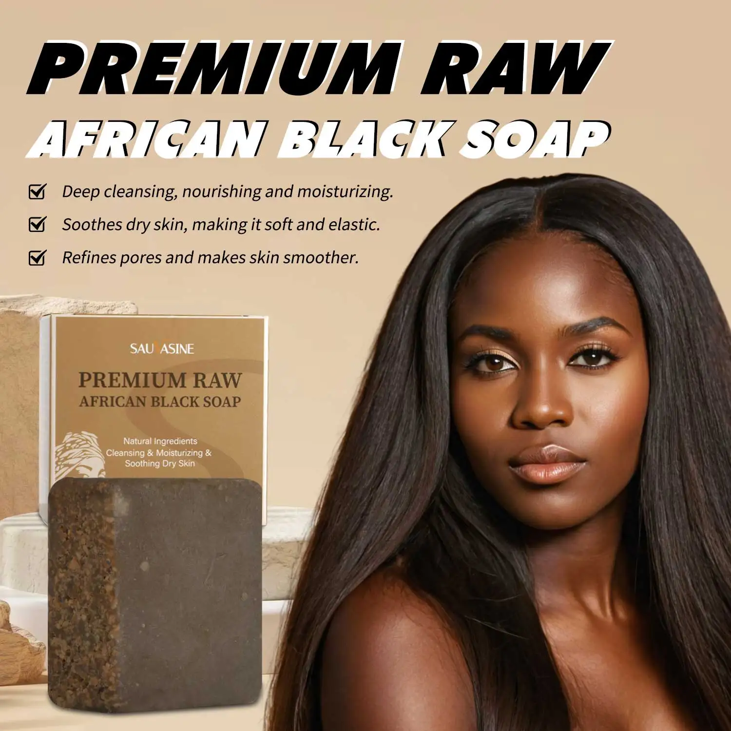 Private Label Hot Selling Nourishing Skin Deep Cleansing African Black Soap Premium Raw African Black Soap