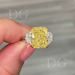 Cushion Cut 5.01 Carat White Yellow Gold Ring Wedding Promise Anniversary Fancy Three Stone for Engagement Gift Party