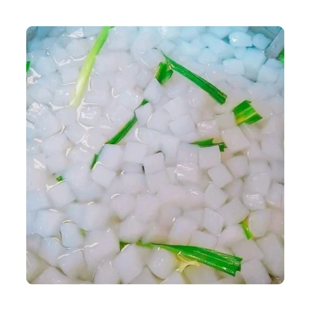 Nata de coco, also known as coconut jelly, Some companies use nata de coco as a vegan alternative to gelatin in dessert recipes