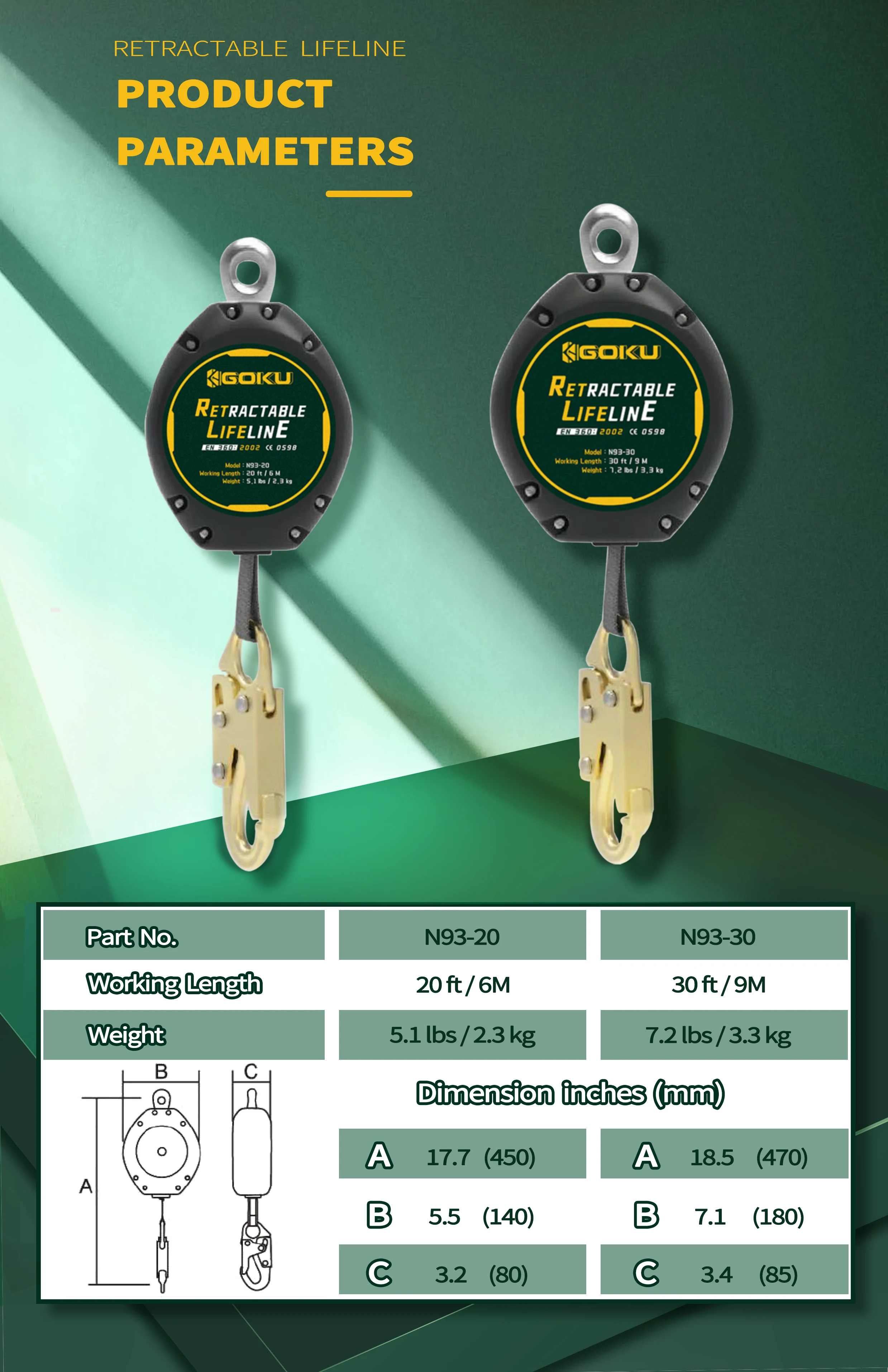 Lightweight 7ft bing Self Retracting Lifeline Ansi Srl Device Swivel