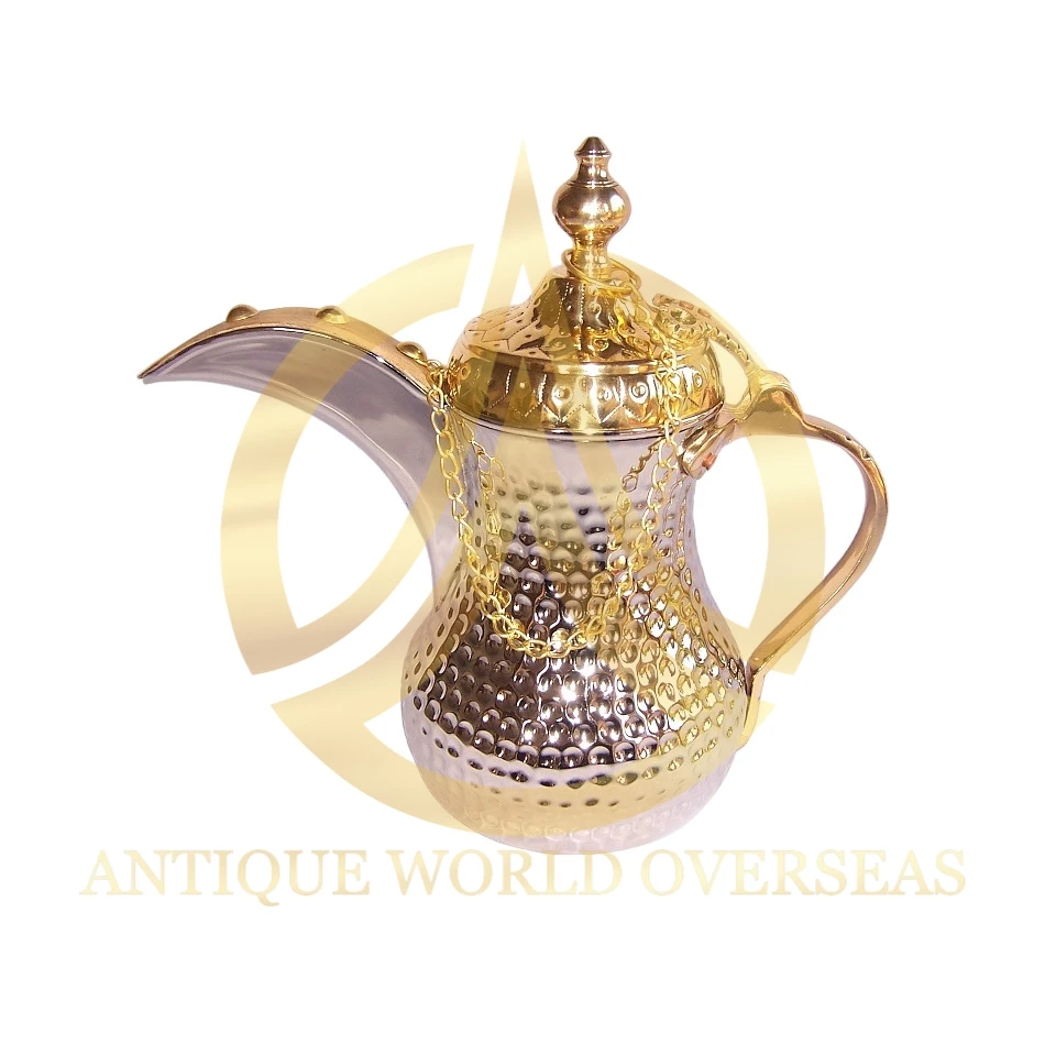 Dinnerware Serving Home Decorative Tea and Coffee Dallah and Jug Handmade Hammered Design Gold Shiny Polished Brass Made