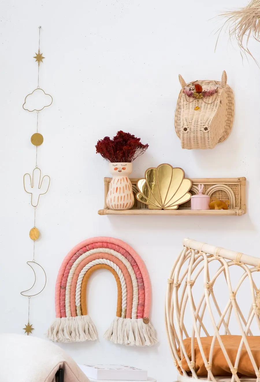 Image showcasing Natural Rattan Elephant Wall Decor - Minimalist Kids Bedroom Hanging ...