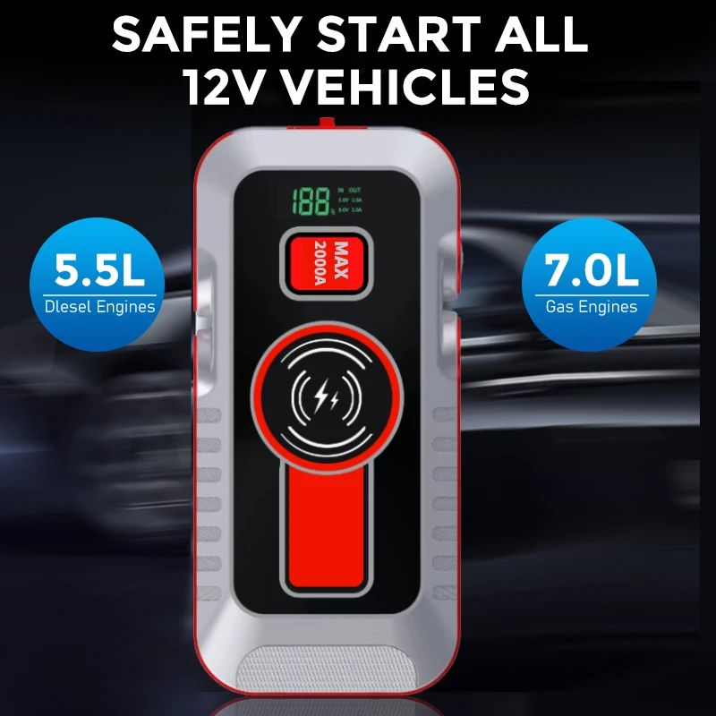2000A пик 16800 мАч автомобиль скачок стартер прыжок пакет для автомобилей (12V 8L газ/6.5L дизельного двигателя) зарядное устройство для быстрой беспроводной зарядки аккумуляторной батареи