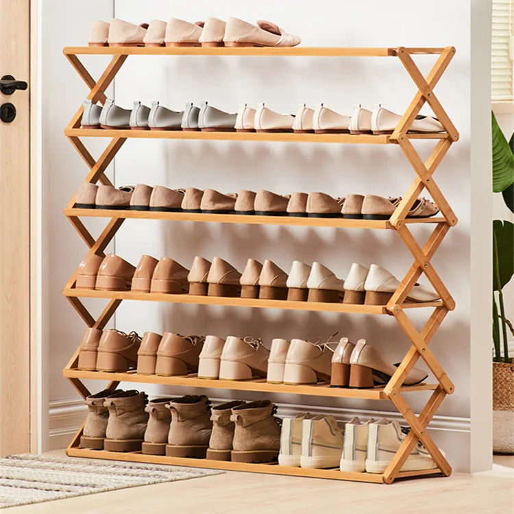 High Quality Designs Eco-friendly Bamboo Shoe Rack Folding Shoe Storage  Display Rack