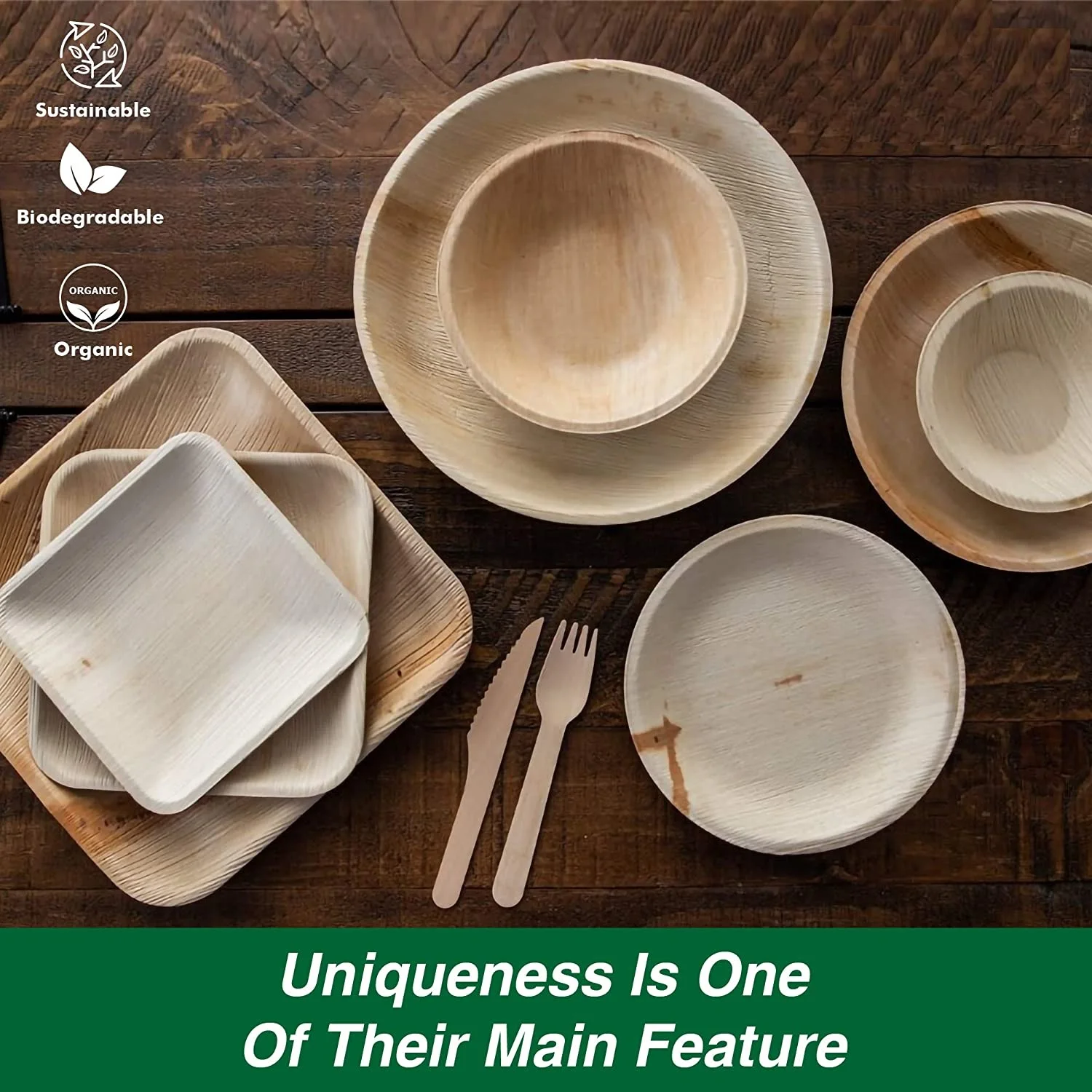 Eco-friendly Palm leaf plates wooden tray bamboo serving trays