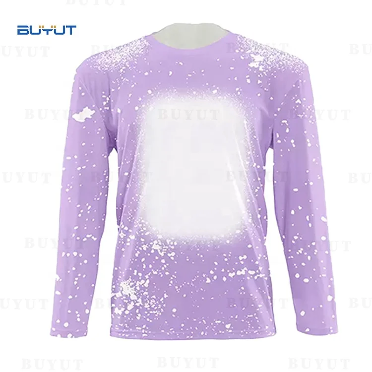 BUYUT Factory  RTS Bleached Dye Sublimation Blanks Long Sleeves Shirts Fall  Polyester  Tie Dye Crew Neck Shirt for Customize