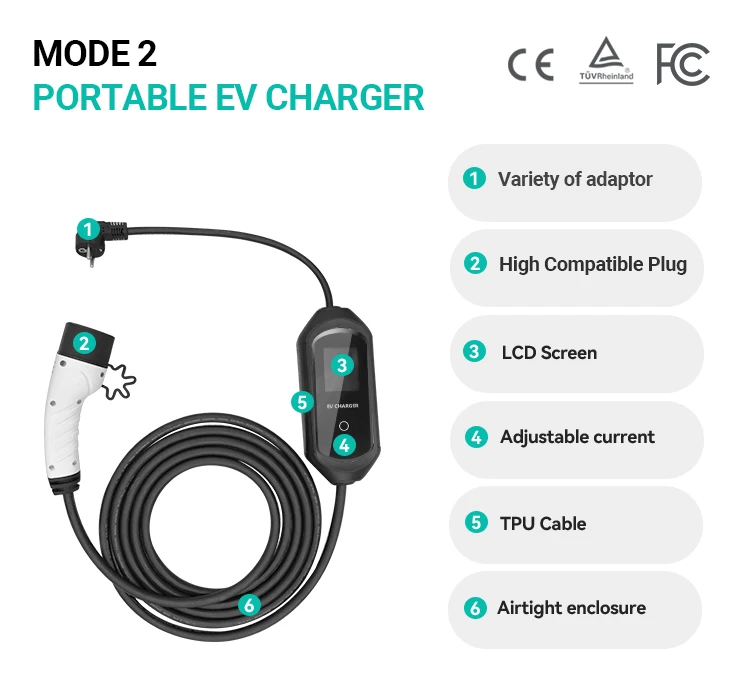 7kw Home Portable Electric Car Charging Cable Adjustable 32a Portable ...