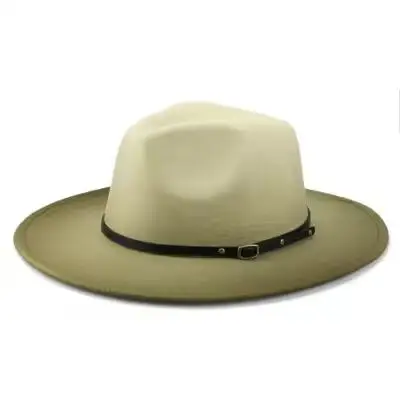 Men Women Wide Brim Wool Felt Panama Gradient Cowboy Cap Feather Jazz Hat Retro