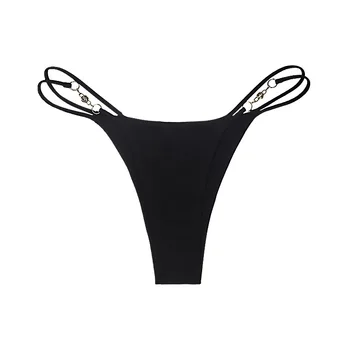 Wholesale Women 4colors Chain G-String Sexy Satin Lady Cotton T Back V  Thong Seamless Panties Lingerie