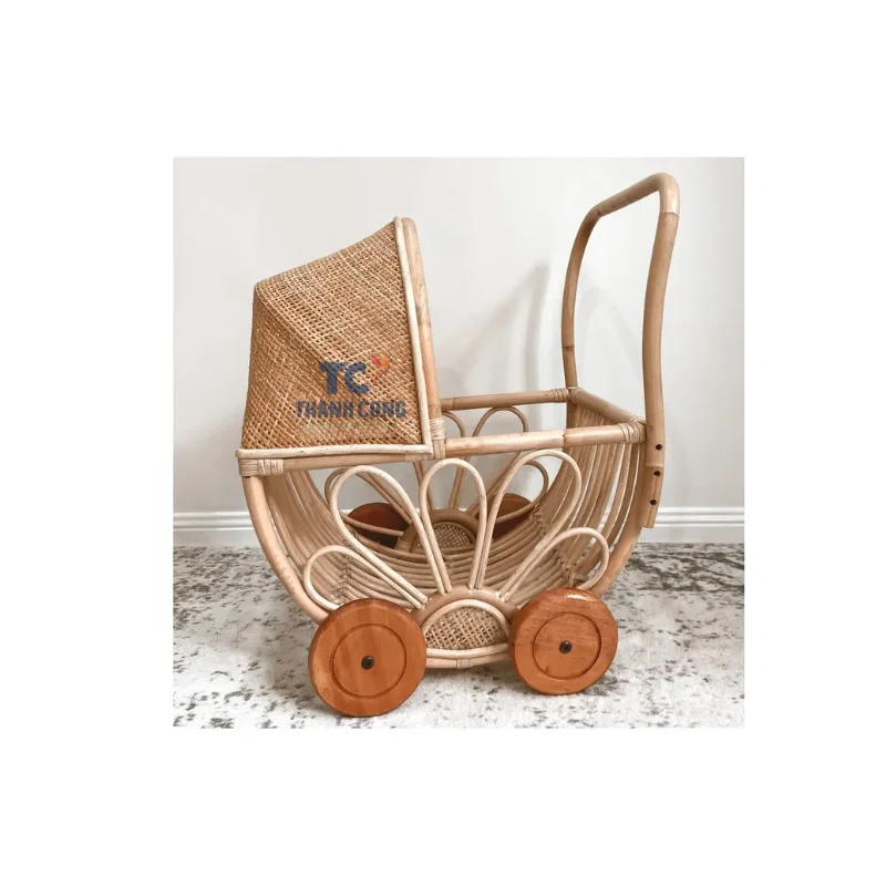 Wholesales Cute Rattan Dolls Pram Kids Baby Stroller Hot Sell New