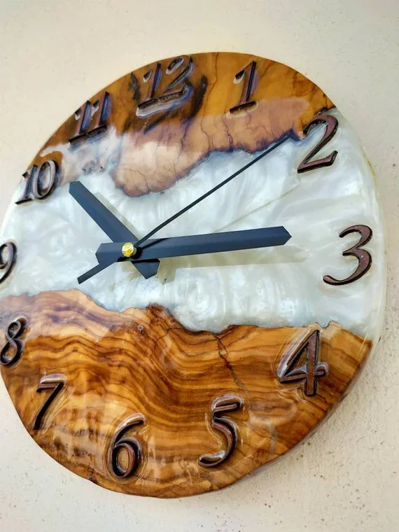 Reloj de pared de resina epoxi hecho a mano, de madera, mejor