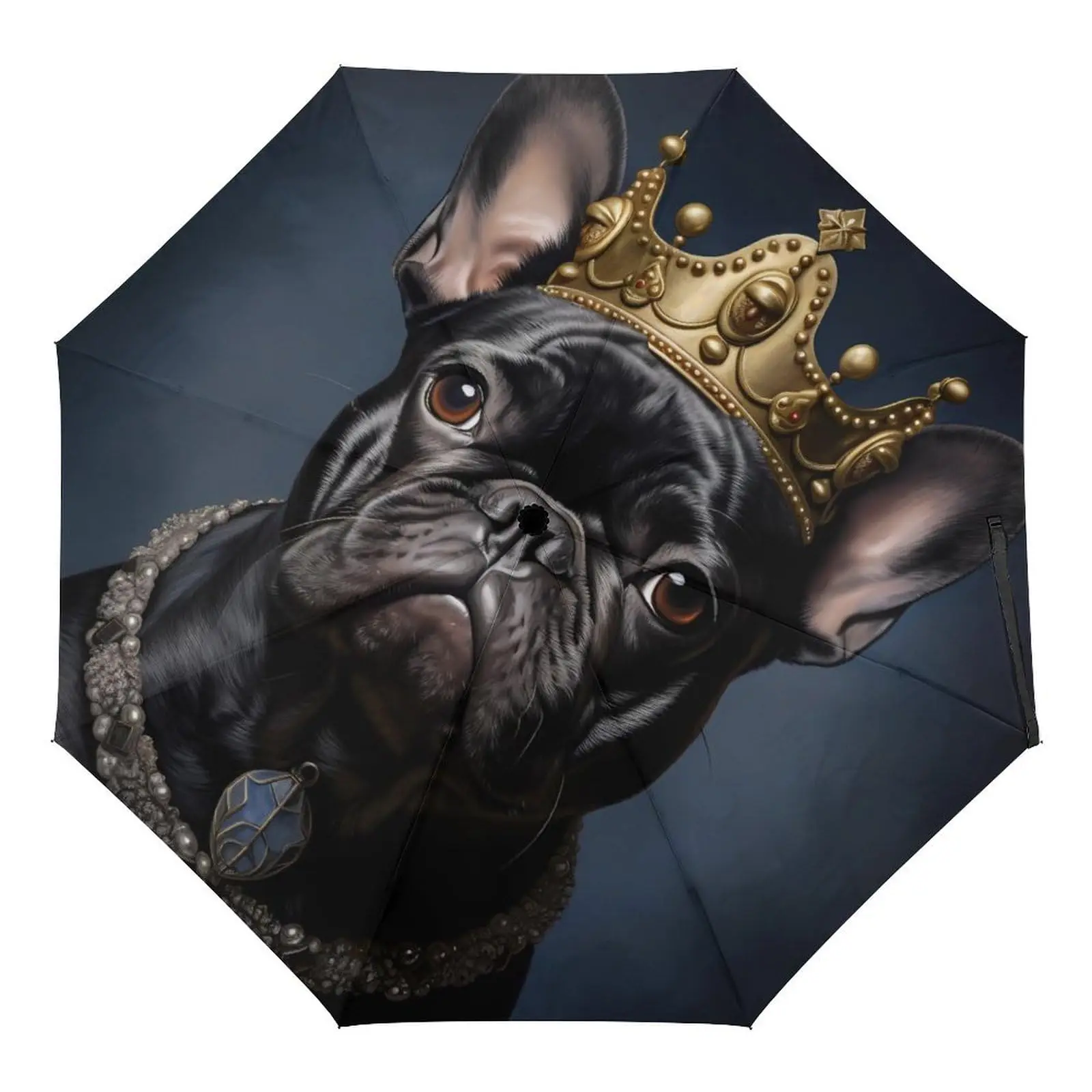 Funny French Bulldog Frenchie with a Golden Crown Fold Umbrella