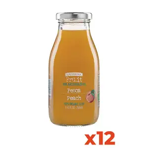 Galvanina Italian Organic Peach Juice Premium Quality 250ml Glass Bottles 12 Pack-Fresh Fruit Rich Vitamin Plant-Based Beverage
