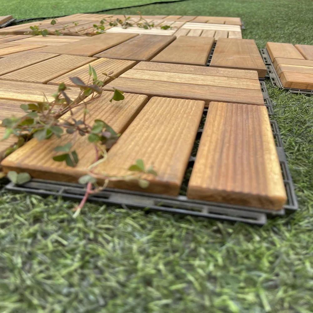 Teak Wood Deck Tiles Acacia Decking Floor With Interlocking Plastic