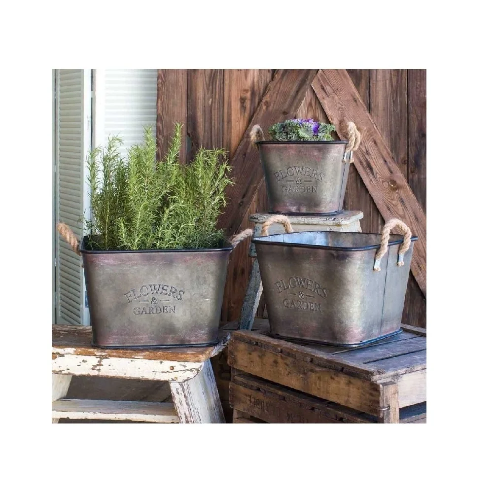 Luxury Outdoor Flower Pots & Planters Customized Galvanized Bucket